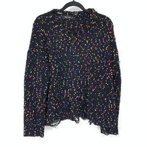 Fab'rik Women's Confetti Speckle Distressed Look Sweater Black M Oversized